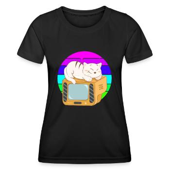 Cat Tv Coucher de soleil - T-shirt sport Femme - noir - Devant - AI Model Female 172 light (172cm)