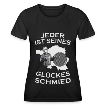 Saarland Schwenker - seines Glückes Schmied - Frauen Funktions-T-Shirt - Schwarz - Vorne - AI Model Female 172 light (172cm)