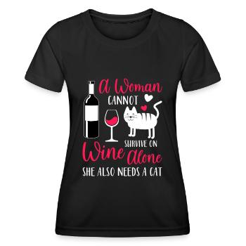 Frauen Brauchen Wein Und Süße Katzen - Frauen Funktions-T-Shirt - Schwarz - Vorne - AI Model Female 172 light (172cm)
