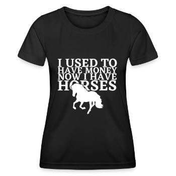 J’avais de l’argent maintenant j’ai des chevaux - Pfer - T-shirt sport Femme - noir - Devant - AI Model Female 172 light (172cm)