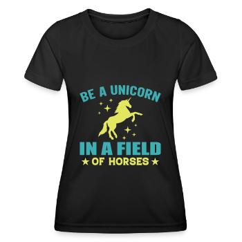 Sei Ein Einhorn Auf Einem Gebiet Der Pferde - Frauen Funktions-T-Shirt - Schwarz - Vorne - AI Model Female 172 light (172cm)