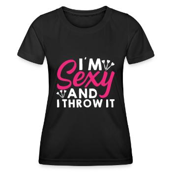 Je suis sexy et je le lance - Fléchettes - T-shirt sport Femme - noir - Devant - AI Model Female 172 light (172cm)