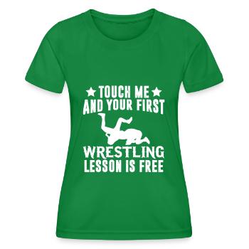 Berühren Sie Mich Und - Lustiger Wrestler - Frauen Funktions-T-Shirt - Kelly Green - Vorne - AI Model Female 172 dark (172cm)