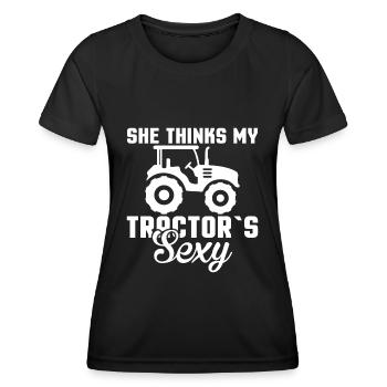 She thinks my tractor is sexy - farmer - Women's Functional T-Shirt - black - Front - AI Model Female 172 light (172cm)