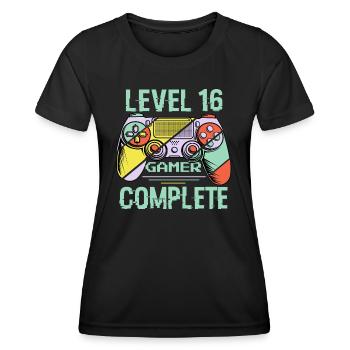 Niveau 16 complète 16 Ans Gamer Level 16 Complete - T-shirt sport Femme - noir - Devant - AI Model Female 172 light (172cm)