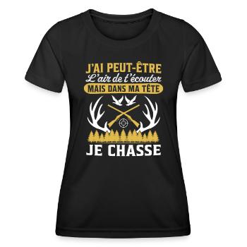 Dans ma tête je chasse - T-shirt sport Femme - noir - Devant - AI Model Female 172 light (172cm)