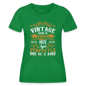 1971 September 1971 Geschenk zum 53. Jahrestag 1971 - Frauen Funktions-T-Shirt - Kelly Green - Vorne - AI Model Female 172 dark (172cm)