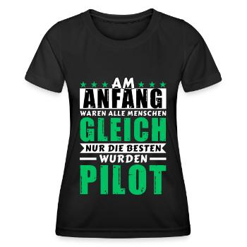 Am Anfang waren alle gleich - Pilot Edition - Frauen Funktions-T-Shirt - Schwarz - Vorne - AI Model Female 172 light (172cm)