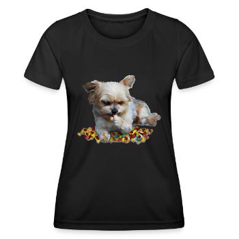 Cute dog nibbles sweets - Women's Functional T-Shirt - black - Front - AI Model Female 172 light (172cm)