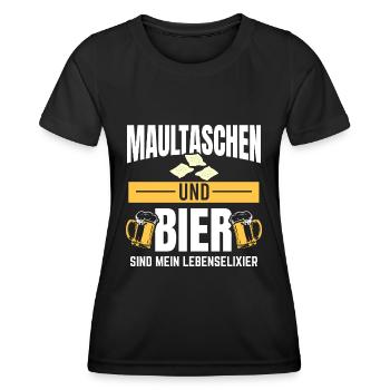 Maultaschen und Bier | Schwaben Schwabe Geschenke - Frauen Funktions-T-Shirt - Schwarz - Vorne - AI Model Female 172 light (172cm)