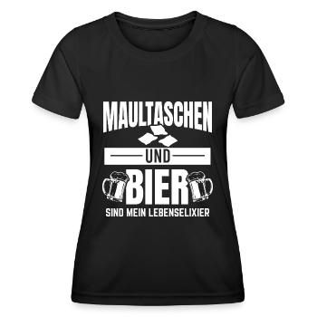Maultaschen und Bier | Schwaben Schwabe Geschenke - Frauen Funktions-T-Shirt - Schwarz - Vorne - AI Model Female 172 light (172cm)