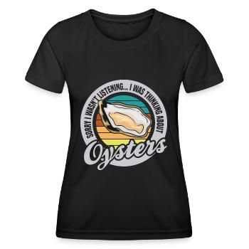 Pensez aux huîtres, fruits de mer, animaux marins - T-shirt sport Femme - noir - Devant - AI Model Female 172 light (172cm)