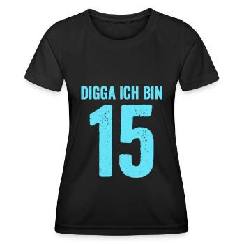 Blau Digga Ich Bin 15 Jahre Junge 15. Geburtstag - Frauen Funktions-T-Shirt - Schwarz - Vorne - AI Model Female 172 light (172cm)