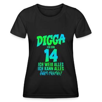 14. Geburtstag Digga ich bin 14 Ich Kann Alles - Frauen Funktions-T-Shirt - Schwarz - Vorne - AI Model Female 172 light (172cm)