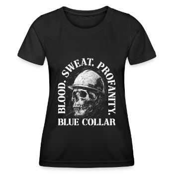 Bauarbeiter Schädel Blood Sweat Blue Collar - Frauen Funktions-T-Shirt - Schwarz - Vorne - AI Model Female 172 light (172cm)