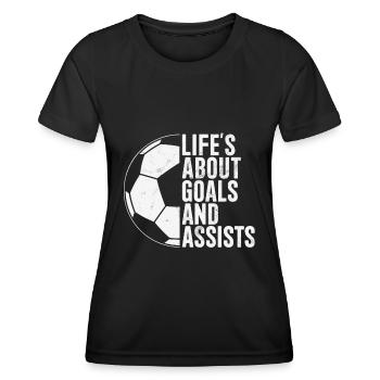 Life's About Goals And Assists Lustiges Fußball - Frauen Funktions-T-Shirt - Schwarz - Vorne - AI Model Female 172 light (172cm)