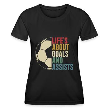 Life's About Goals And Assists Retro Fußball - Frauen Funktions-T-Shirt - Schwarz - Vorne - AI Model Female 172 light (172cm)