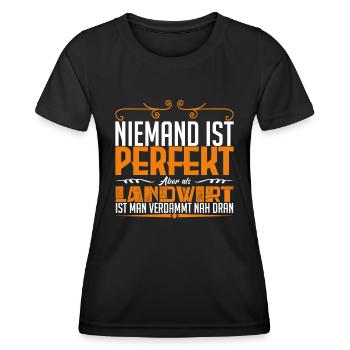Niemand Ist Perfekt Aber Als Landwirt - Frauen Funktions-T-Shirt - Schwarz - Vorne - AI Model Female 172 light (172cm)