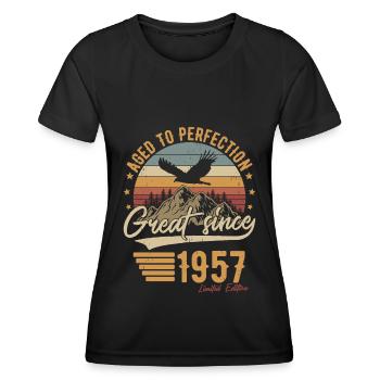 Né en 1957 Vintage Vintage Anniversaire Rétro - T-shirt sport Femme - noir - Devant - AI Model Female 172 light (172cm)