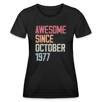 Bogosse geboren im Oktober 1977 - Fête d'anniversair - Frauen Funktions-T-Shirt - Schwarz - Vorne - AI Model Female 172 light (172cm)