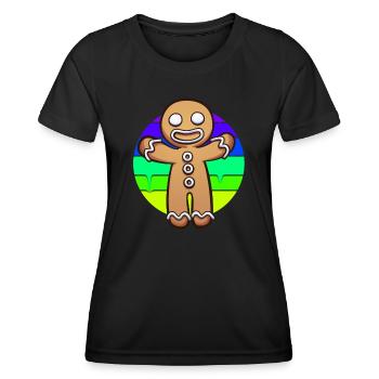 Lebkuchenmann Sonnenuntergang - Frauen Funktions-T-Shirt - Schwarz - Vorne - AI Model Female 172 light (172cm)