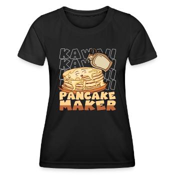 Kawaii Pancake Maker Lächelte Pfannkuchen Sirup - Frauen Funktions-T-Shirt - Schwarz - Vorne - AI Model Female 172 light (172cm)