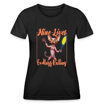 Tennis Sphynx Katze 9 Leben - Frauen Funktions-T-Shirt - Schwarz - Vorne - AI Model Female 172 light (172cm)