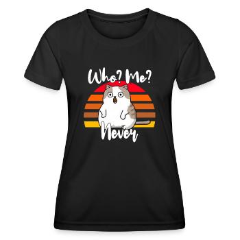 Who, me? Never - Erschrockene Katze - Frauen Funktions-T-Shirt - Schwarz - Vorne - AI Model Female 172 light (172cm)