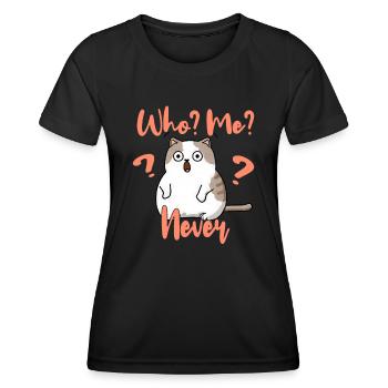 Who, me? Never - Erschrockene Katze - Frauen Funktions-T-Shirt - Schwarz - Vorne - AI Model Female 172 light (172cm)