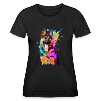 Farbkleckse Schäferhund - Frauen Funktions-T-Shirt - Schwarz - Vorne - AI Model Female 172 light (172cm)