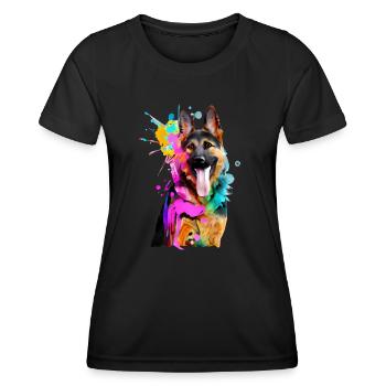 Farbkleckse Schäferhund - Frauen Funktions-T-Shirt - Schwarz - Vorne - AI Model Female 172 light (172cm)