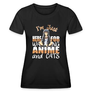 I'm Just here for watching Anime and Cats Manga - Women's Functional T-Shirt - black - Front - AI Model Female 172 light (172cm)