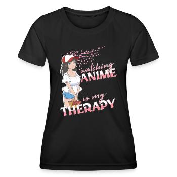 Watching Anime is my Therapy Introvert Anime girl - Women's Functional T-Shirt - black - Front - AI Model Female 172 light (172cm)