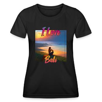 Bali sunset with declaration of love - Women's Functional T-Shirt - black - Front - AI Model Female 172 light (172cm)