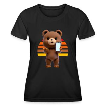 Ours avec smartphone - T-shirt sport Femme - noir - Devant - AI Model Female 172 light (172cm)