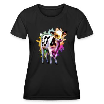 Niedliches Kalb mit Farbspritzern - Frauen Funktions-T-Shirt - Schwarz - Vorne - AI Model Female 172 light (172cm)