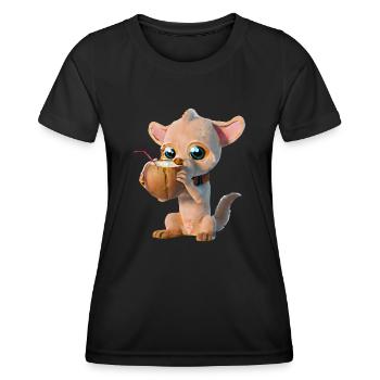 Niedlicher Hund trinkt aus Kokosnuss - Frauen Funktions-T-Shirt - Schwarz - Vorne - AI Model Female 172 light (172cm)