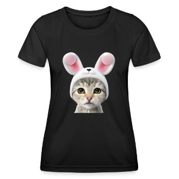 Katze mit Hasenohren - Frauen Funktions-T-Shirt - Schwarz - Vorne - AI Model Female 172 light (172cm)