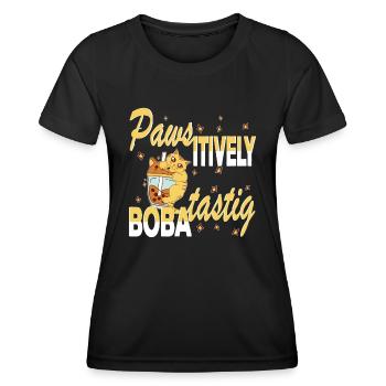 Chat Boba mordant à la patte-itively Boba-tastique - T-shirt sport Femme - noir - Devant - AI Model Female 172 light (172cm)