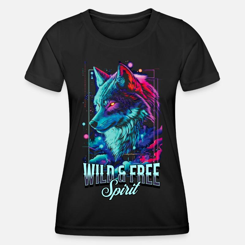 Wolf Wolf Head Predator Wilderness Neon Colorful Art - Women's Functional T-Shirt - black
