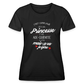 T-shirt Princesse Aide Soignante - cadeau drôle - T-shirt sport Femme - noir - Devant - AI Model Female 172 light (172cm)