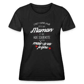 Fierté d'être une Maman et Aide Soignante - T-shirt sport Femme - noir - Devant - AI Model Female 172 light (172cm)