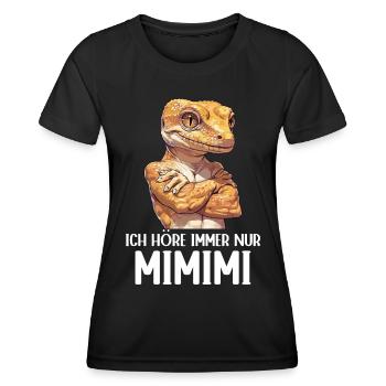 Gecko reptiles J’entends toujours Mimimi - T-shirt sport Femme - noir - Devant - AI Model Female 172 light (172cm)