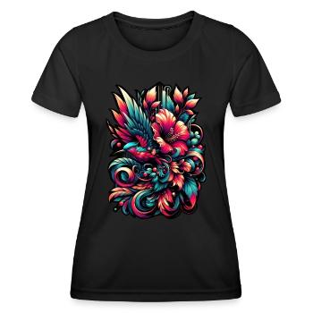 Colorful Flourish: Vibrant Avian Artistry - Frauen Funktions-T-Shirt - Schwarz - Vorne - AI Model Female 172 light (172cm)
