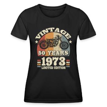 moto motard vintage 1973 - 50 ans - T-shirt sport Femme - noir - Devant - AI Model Female 172 light (172cm)