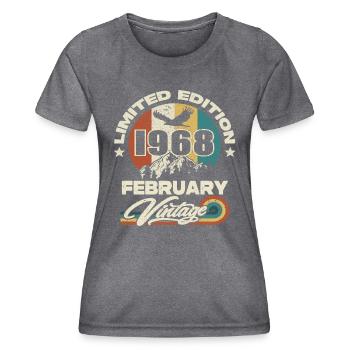 Anniversaire rétro vintage février 1968 - T-shirt sport Femme - mélange sombre  - Devant - AI Model Female 172 light (172cm)