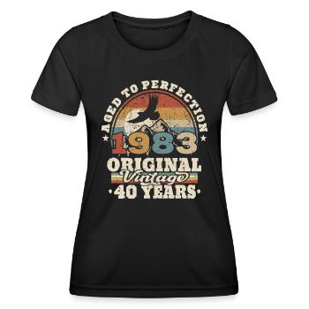 born in 1983 - 40 years old - Women's Functional T-Shirt - black - Front - AI Model Female 172 light (172cm)