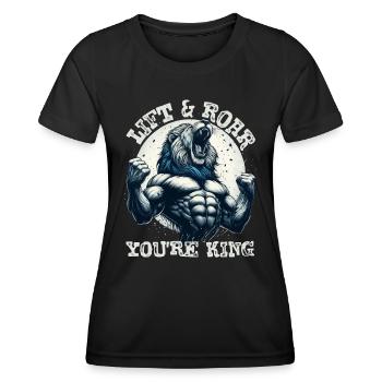 LIFT & ROAR: YOU'RE KING, A BODY BUILDER LION - Women's Functional T-Shirt - black - Front - AI Model Female 172 light (172cm)