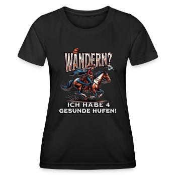 Lustiges Cow girl Pferde Design mit Spruch - Frauen Funktions-T-Shirt - Schwarz - Vorne - AI Model Female 172 light (172cm)