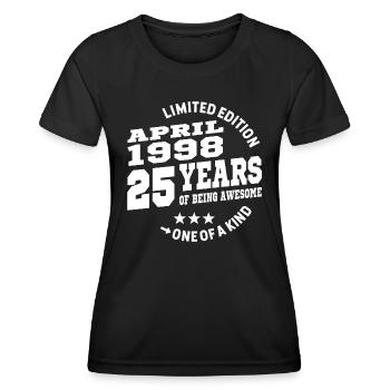 25 years old - Awesome since April 1998 - Women's Functional T-Shirt - black - Front - AI Model Female 172 light (172cm)